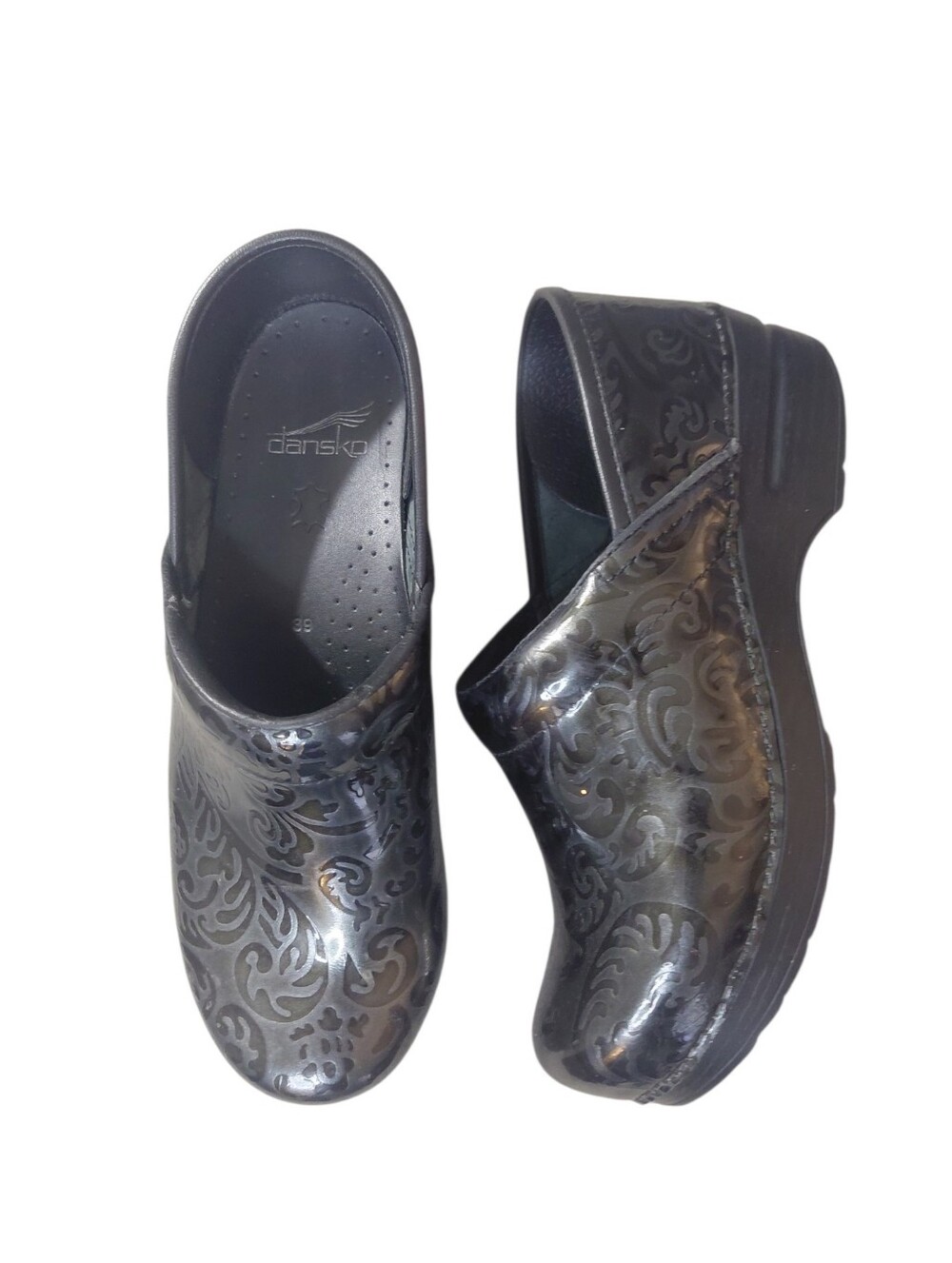 Dansko Black Embossed Slip-On Rain Clogs Size 9 EU 39